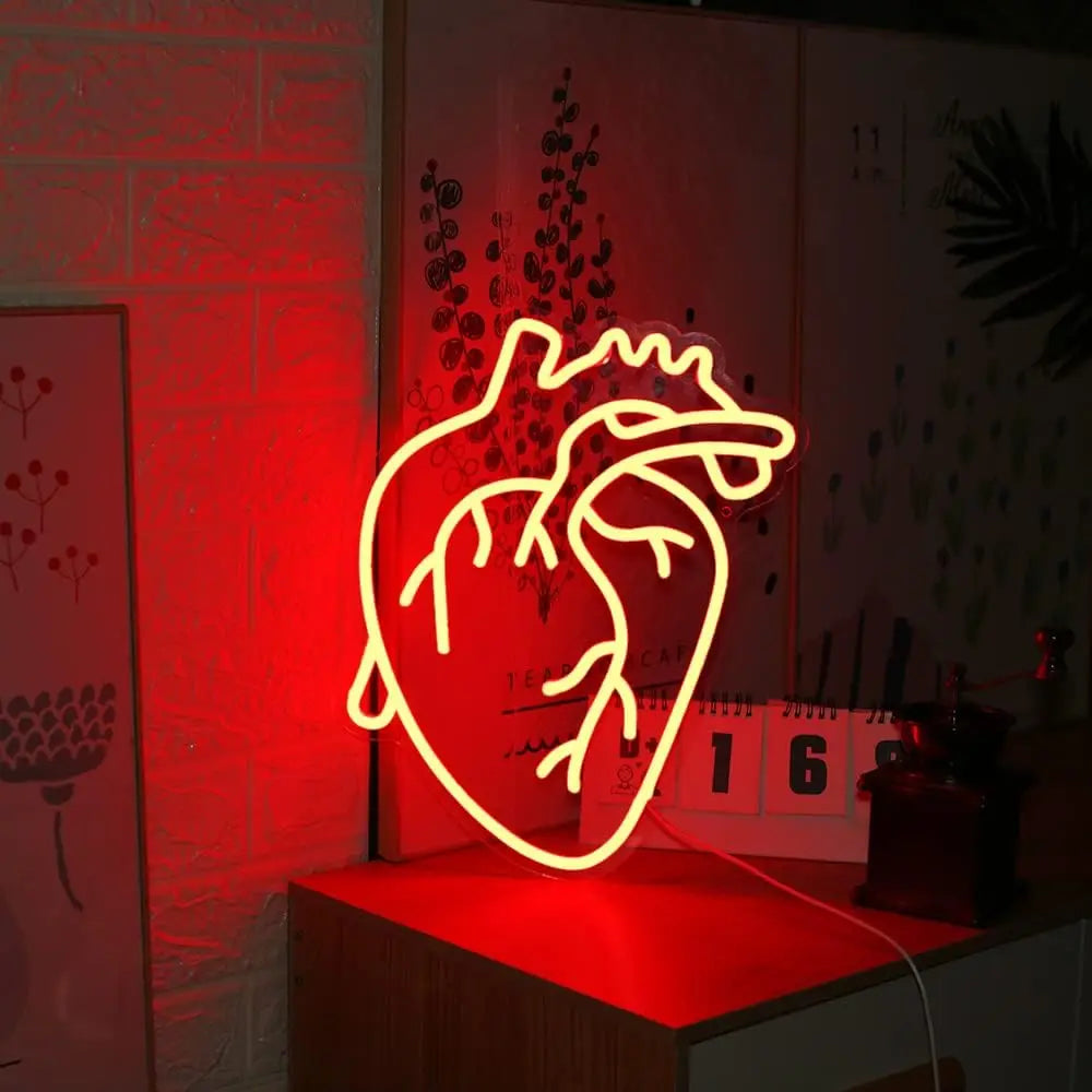 USB Dimmable Heart Shape Neon Light for Bedroom Decor Romantic Wedding Party Anniversary Gift Warm Yellow Glow LED Sign
