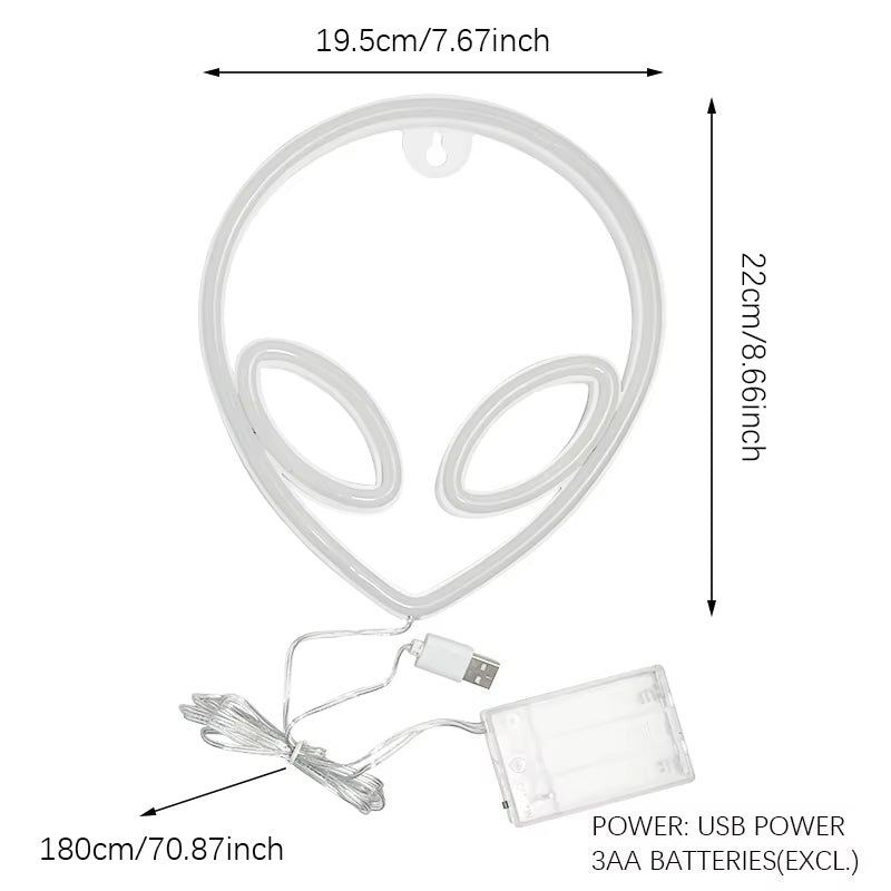 Alien Neon Lights, LED Signs Logo Light, Atmosphere Lamp, for Kids, E-Sport Room, Camping, Hotel, Shop, Game, Art, Home Decor