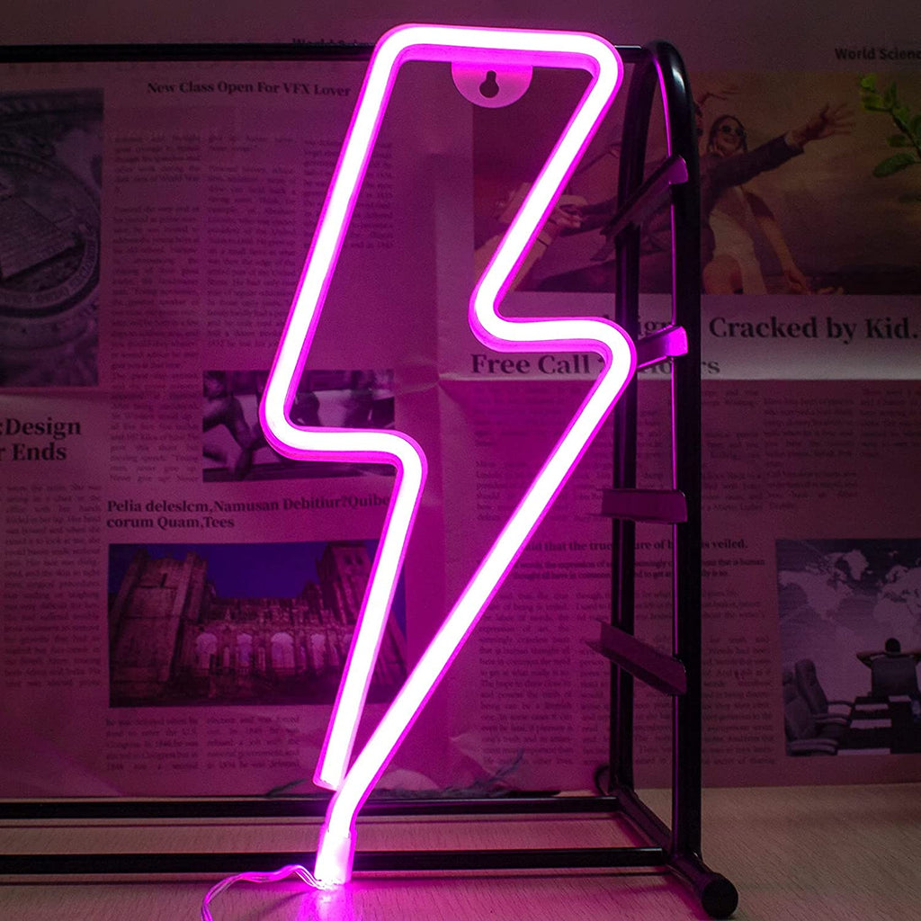Lightning Neon Signs, Neon Signs for Wall Decor, LED Lightning Bolt Neon Sign, Battery or USB Powered Neon Lights for Bedroom Wall, Halloween, Christmas, Birthday Party, Living Room, Boys Room (Pink)