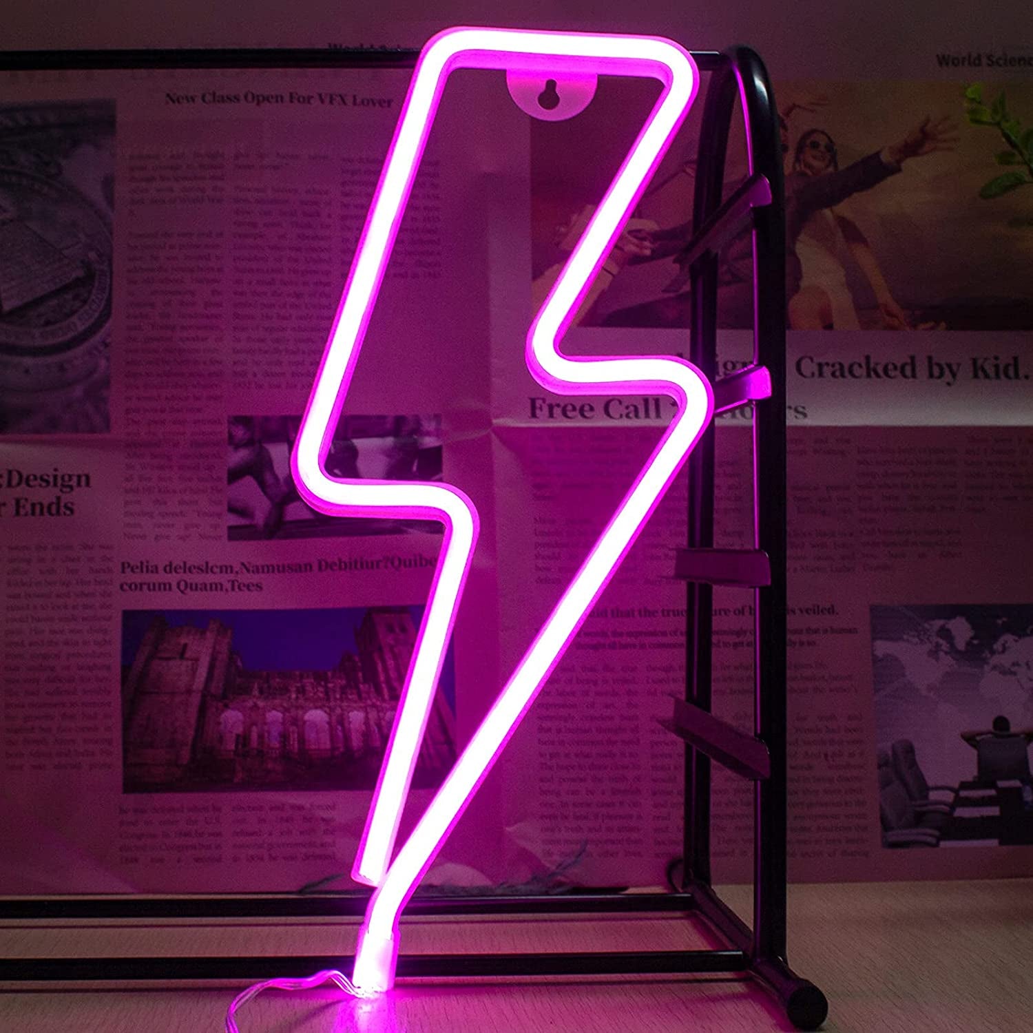 Lightning Neon Signs, Neon Signs for Wall Decor, LED Lightning Bolt Neon Sign, Battery or USB Powered Neon Lights for Bedroom Wall, Halloween, Christmas, Birthday Party, Living Room, Boys Room (Pink)