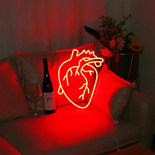 USB Dimmable Heart Shape Neon Light for Bedroom Decor Romantic Wedding Party Anniversary Gift Warm Yellow Glow LED Sign